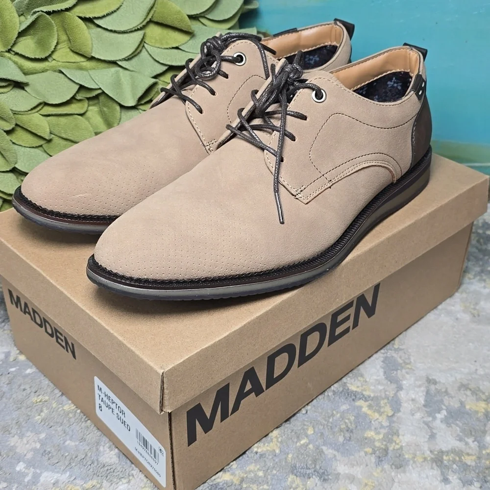 Madden Men's Heptor Taupe Faux Suede Dress Shoes Size 8
